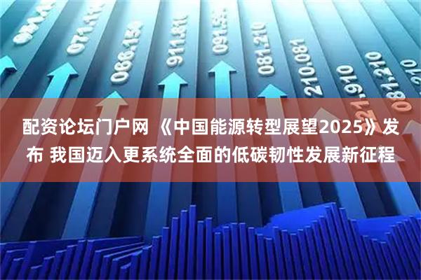 配资论坛门户网 《中国能源转型展望2025》发布 我国迈入更系统全面的低碳韧性发展新征程